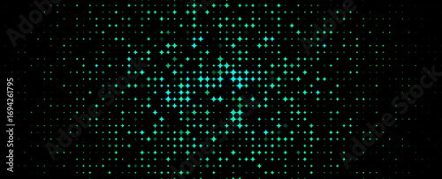 Abstract glowing star cross halftone pattern neon sparkle particles light effect. Futuristic background for medical scientific research innovation technology design, scifi style. Vector illustration.