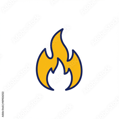 Fire Icon with Yellow and Blue Outline Isolated on White Background