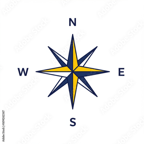 Compass Rose Illustration Navigational Symbol on a White Background