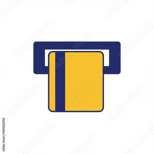 Financial services concept of a credit card being inserted into an ATM or card reader on a white background