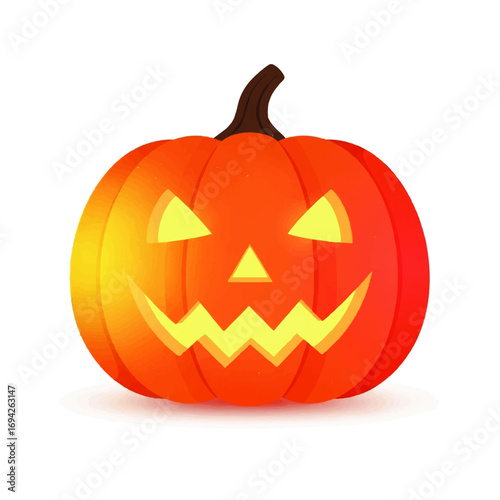 A glowing Jack-o'-lantern radiates spooky fun against a stark white background, embodying the playful spirit of Halloween.