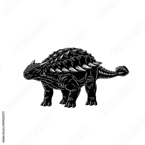 Ankylosaurus dinosaur silhouette with armored plates and club tail isolated on white background