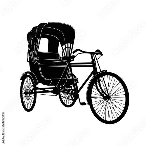 Classic rickshaw transportation vehicle silhouette isolated on white background