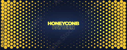Hexagon Background Glowing Honeycomb Pattern In Yellow Blue Colors for AI, Tech Digital Forum and Conference Ad Presentation. Hexagonal Modern Texture. Halftone Gradient Backdrop. Vector Abstract BG