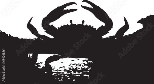 Black crab silhouette with raised claws white