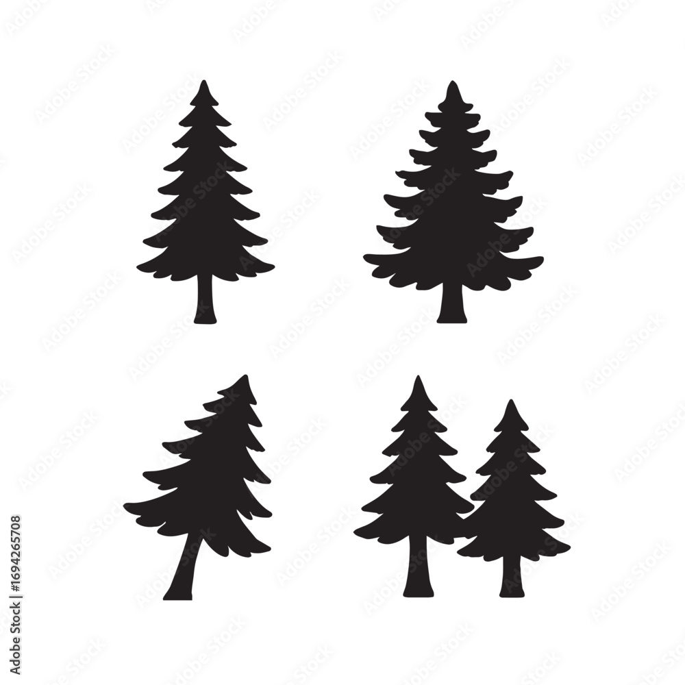 Fototapeta premium Pine Tree Silhouette Evergreen Forest Vector