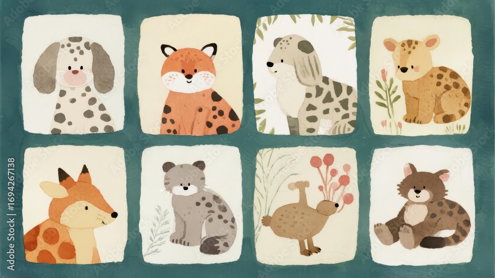 custom made wallpaper toronto digitalGentle Watercolor Wildlife with Nursery Theme, Delicate and Artistic Composition for Children's Decor