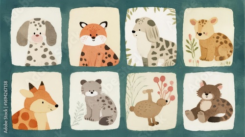 Wallpaper Mural Gentle Watercolor Wildlife with Nursery Theme, Delicate and Artistic Composition for Children's Decor Torontodigital.ca