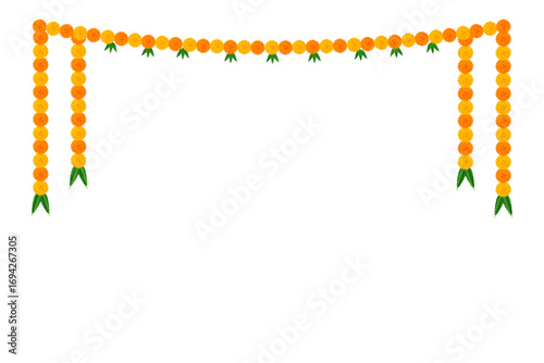 Marigold flower elements different types decoration: traditional celebration festival of dussehra, Diwali, wedding, invitation, card, floral on transparent background, vector design