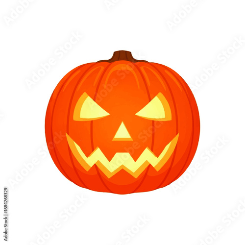 A menacing jack-o'-lantern glows eerily against a stark white background, embodying the spooky spirit of Halloween.