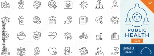 Public health icon collection set. Editable stroke.