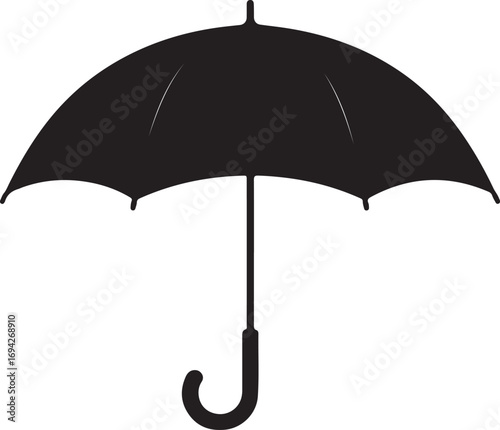 Black umbrella with curved handle white open