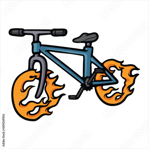 Bicycle with sun shaped wheels cartoon vector illustration