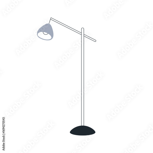 Modern floor lamp, interior light with adjustable arm. Home illumination, ele...
