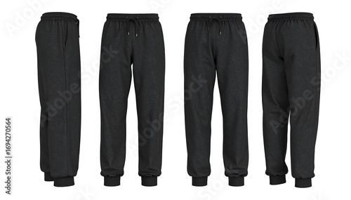 Dark Gray Jogger Pants Presented in Various Perspectives for Fashion Catalog