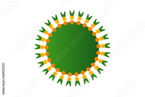 Marigold flower circle or round mandala decoration: traditional celebration festival of dussehra, Diwali, wedding, invitation, card,  marriage, bride, floral on transparent background, vector design