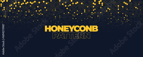 Hexagon Background Glowing Honeycomb Pattern In Yellow Blue Colors for AI, Tech Digital Forum and Conference Ad Presentation. Hexagonal Modern Texture. Halftone Gradient Backdrop. Vector Abstract BG