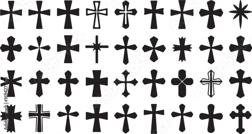Diverse black cross shapes collection crosses religious