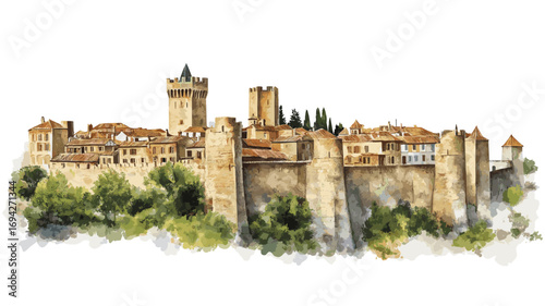 Carcassonne. Carcassonne watercolor vector illustration