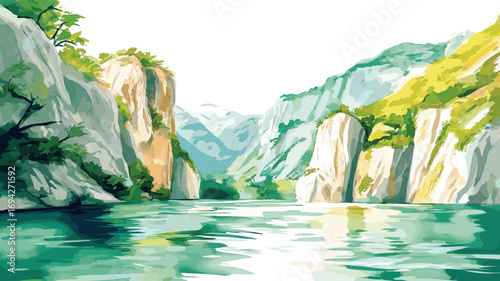 Matka Canyon. Matka Canyon watercolor vector illustration