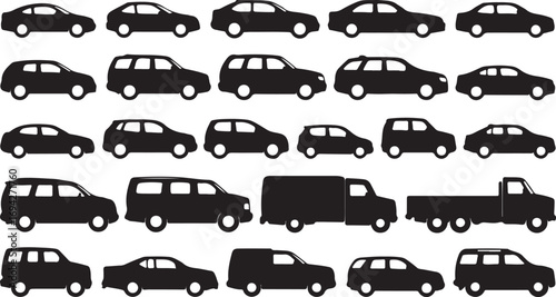 Diverse vehicle silhouettes collection truck black