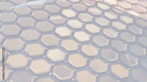 Cosmetic skin barrier product flowing over skin cells. Animation showing hydrating and protective effect of skin product coverage.