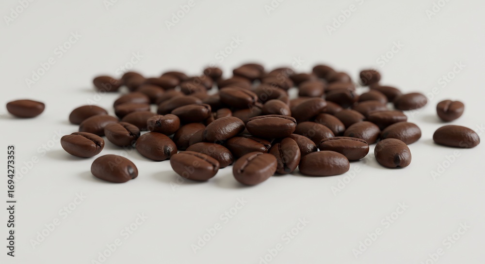 Naklejka premium 焙煎されたコーヒー豆 滑らか質感 光沢豊か 上品な香り漂う. AI Generated