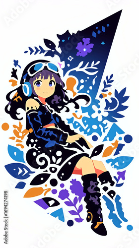 微笑む女性、イラスト、パッチワーク