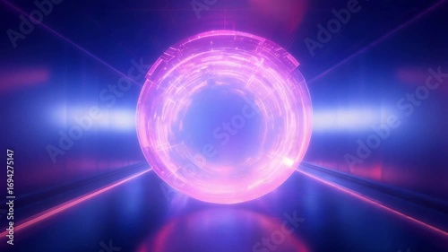Wallpaper Mural Futuristic science fiction background with a glowing energy sphere portal in a dark tunnel illuminated by purple and blue neon lights Torontodigital.ca