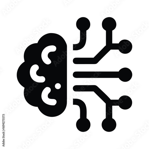Minimalist ai brain vector icon with circuitry for technology and innovation concepts white background