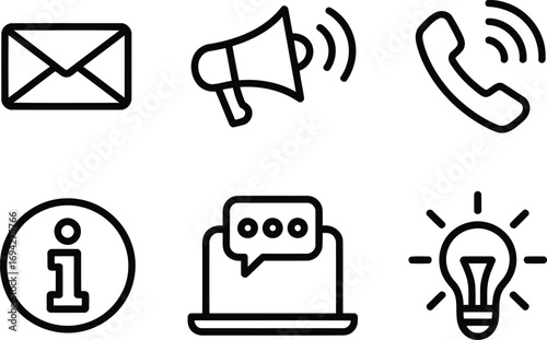 Contact Information Resources Vector Art Collection Providing a Range of Support Options and Informational Graphics for Business and Assistance