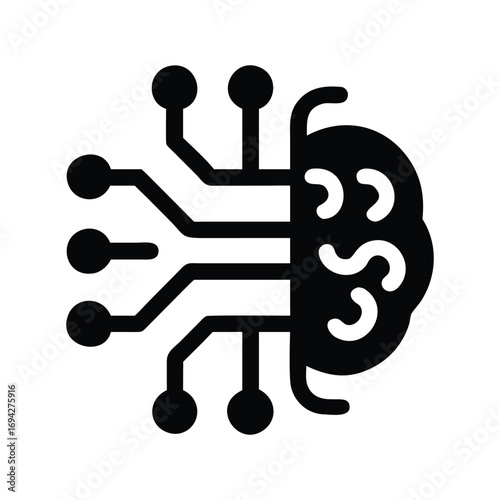 Gradient ai brain icon with circuit lines vector illustration for technology and innovation concepts white background