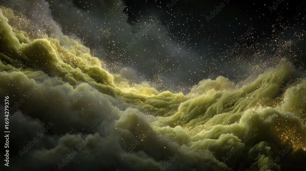 Obraz premium Abstract yellow green clouds with gold particles
