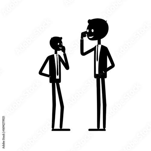 Two businessmen in suits contemplating with fingers on chins, conveying thoughtful discussion and strategic planning for business growth and innovation