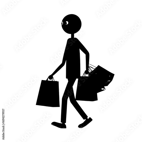 Joyful shopper with many bags, a silhouette of consumerism and retail therapy, conveying excitement and satisfaction after a successful shopping spree.