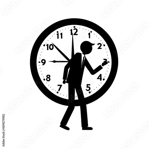 Businessman stuck in a clock