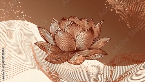 Ornate lotus flower in warm brown tones