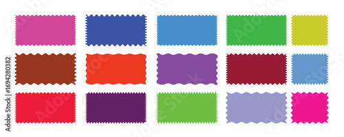 Postage stamp borders set vector.Color rectangle frames with wiggly borders.