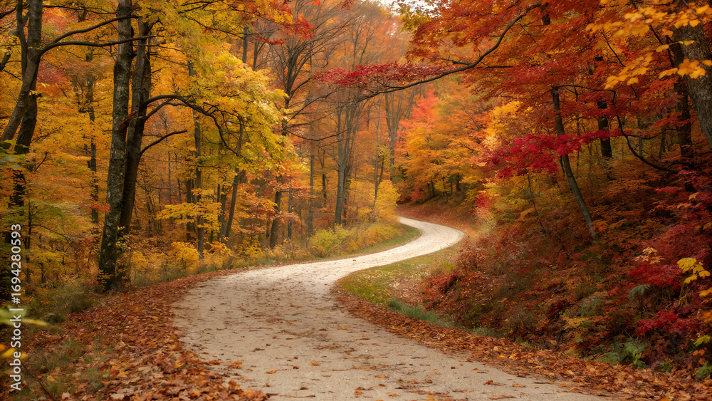 Fototapeta premium road in autumn forest