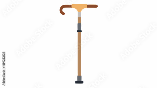 Customizable Walking Aids A vector image of a walking aid or cane with adjustable height settings and interchangeable grips for personalized comfort and style.
