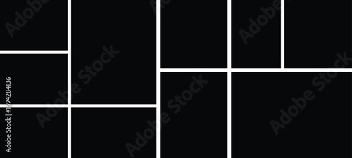 Blank bento grid layout template for photo collage or design element on a Ultra-Wide Background ratio