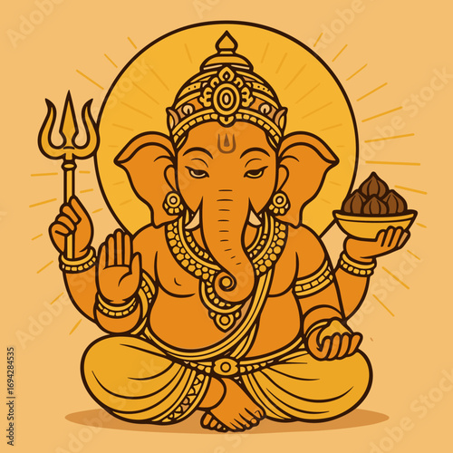 Elegant Line Art Illustration of Lord Ganesha.