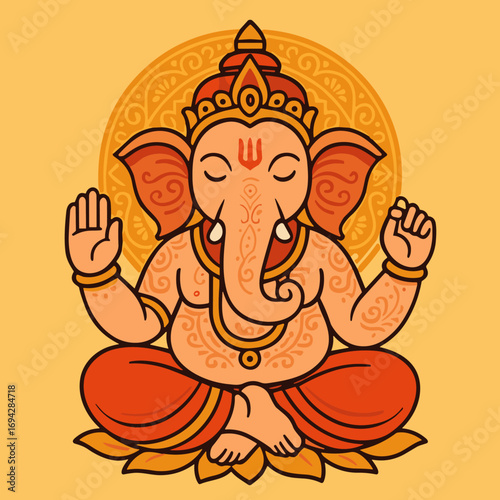 Elegant Line Art Depiction of Lord Ganesha, Hindu Deity
