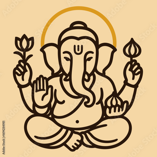 Elegant Line Art Illustration of Lord Ganesha.