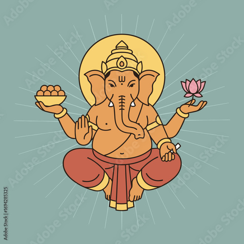 Detailed illustration of Ganesha, the Hindu god of beginnings