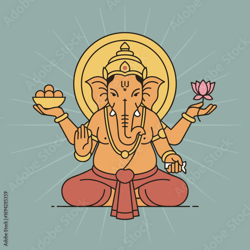 Detailed illustration of Ganesha, the Hindu god of beginnings