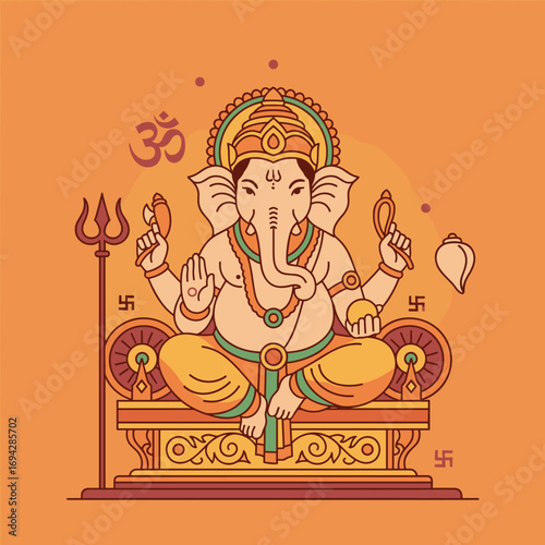 A stylized illustration of Lord Ganesha, the Hindu god of beginnings, wisdom, and prosperity.