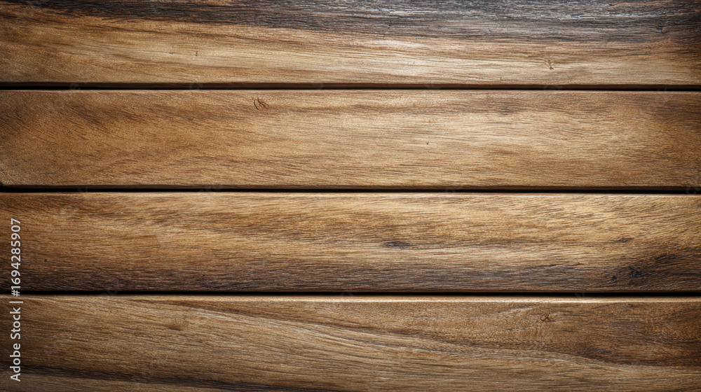 Fototapeta premium Natural wood texture with warm tones and smooth grain, showcasing beauty of wooden planks arranged in horizontal pattern. Ideal for backgrounds or design elements