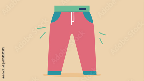 Elastic Waist Pants Comfortable pants with an elastic waistband illustrated with a stretchy fabric and a tag indicating adaptability for various body types.