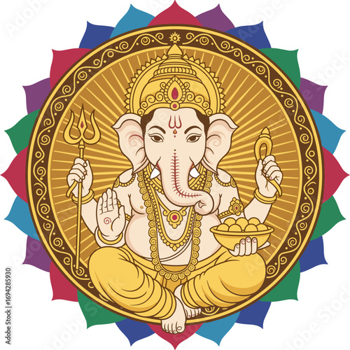 Vibrant Illustration of Lord Ganesha, Hindu Deity
